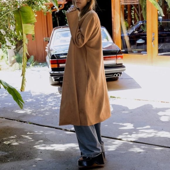 Zara Camel Brown Faux Suede Lightweight Midi Trench Coat EUC size S - Picture 16 of 16